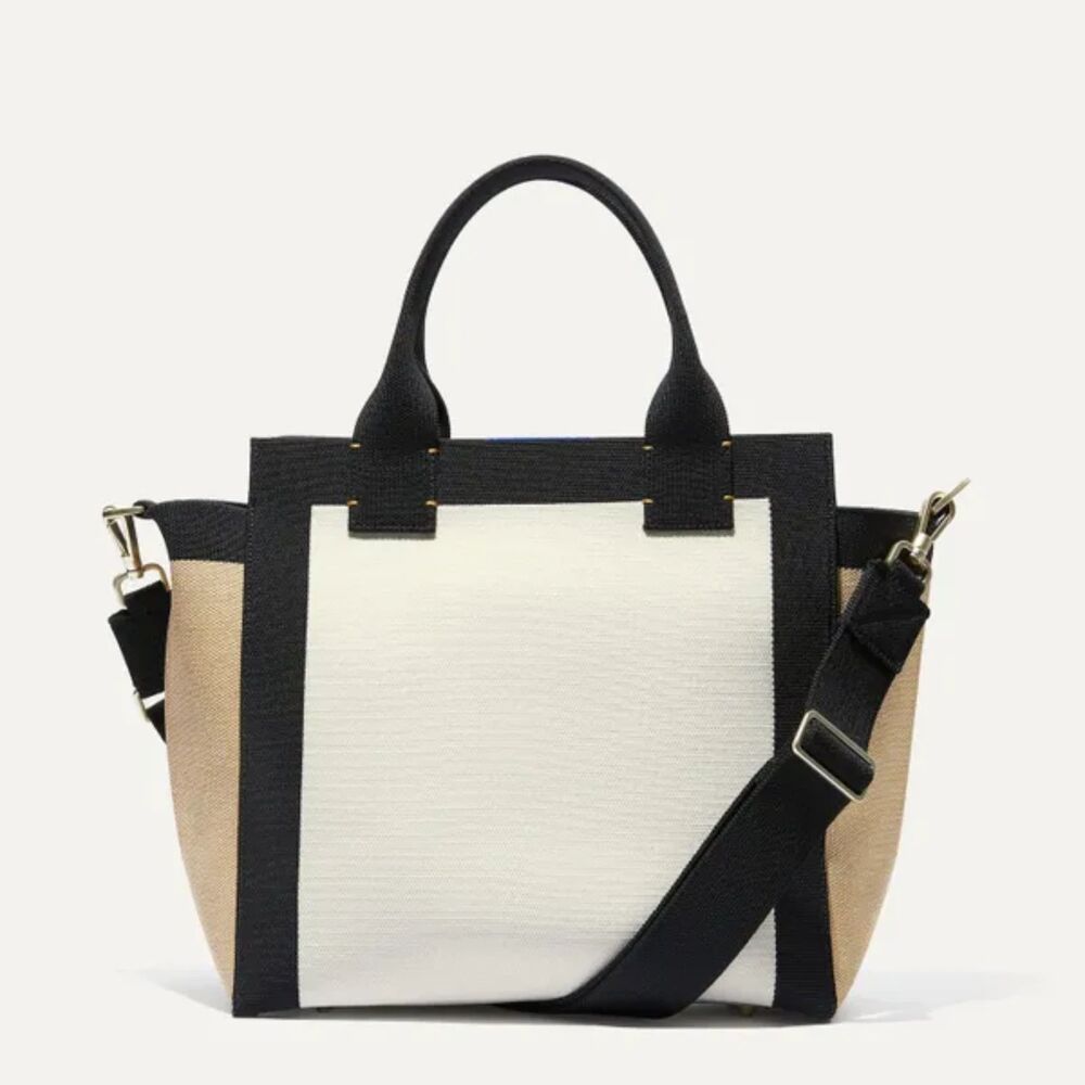 ROTHY'S The Handbag Piano Keys Colorblock Canvas Tote Beige Black